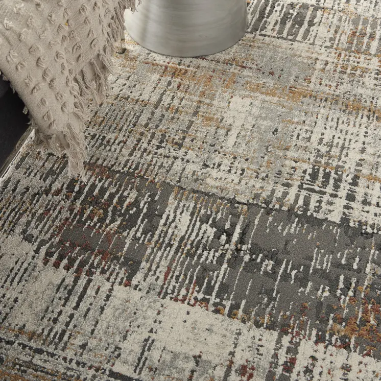 5' X 7' Ivory Gray and Golden Brown Abstract Area Rug