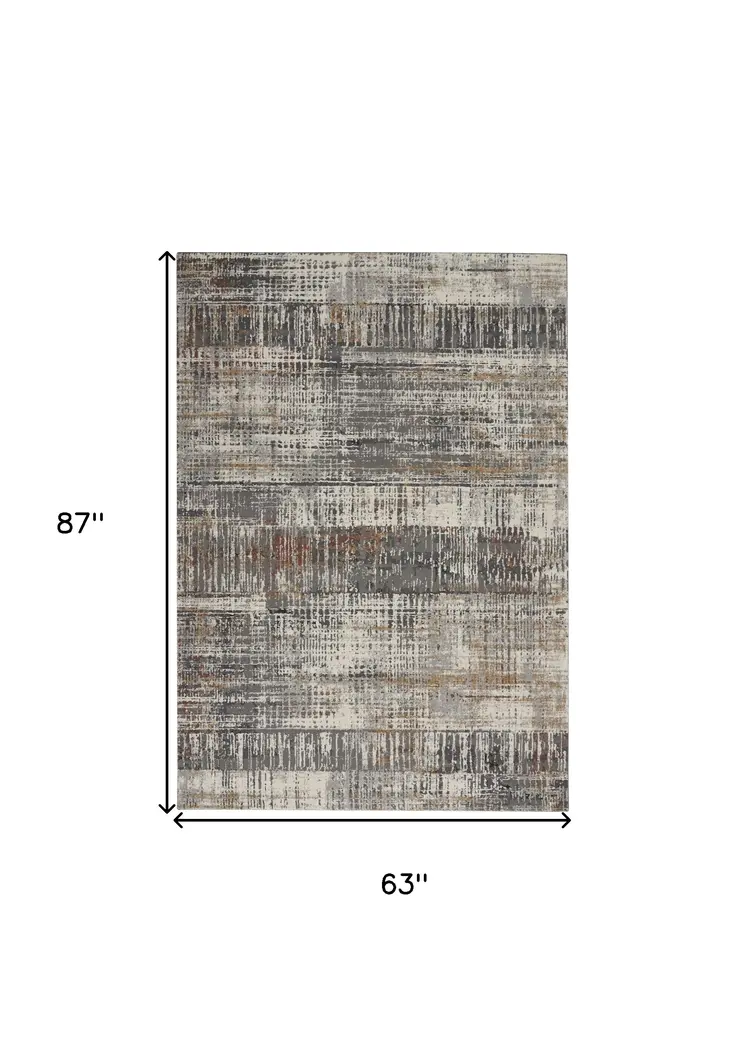 5' X 7' Ivory Gray and Golden Brown Abstract Area Rug