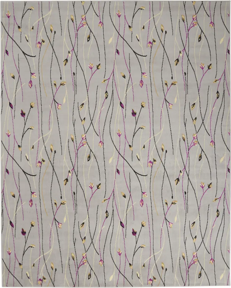 9' X 12' Gray Floral Vines Power Loom Area Rug