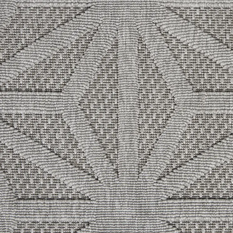10' Light Gray And Gray Geometric Indoor Outdoor Runner Rug