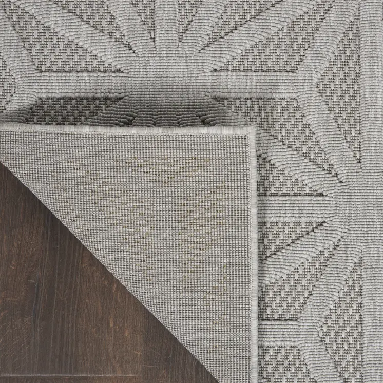 10' Light Gray And Gray Geometric Indoor Outdoor Runner Rug