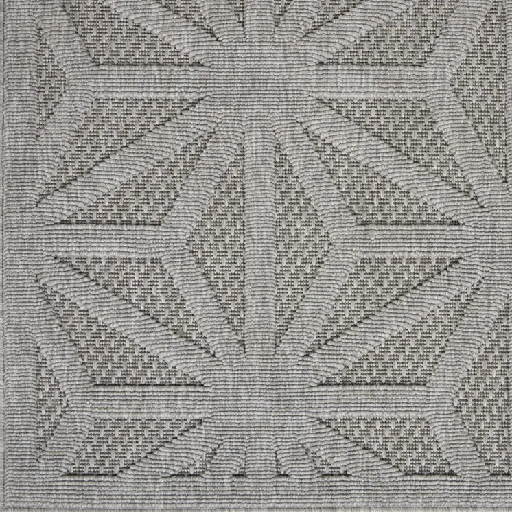 10' Light Gray And Gray Geometric Indoor Outdoor Runner Rug