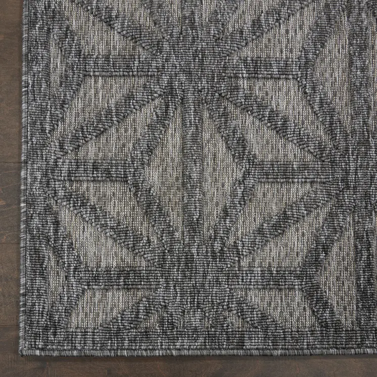 10' Dark Gray And Light Gray Geometric Indoor Outdoor Runner Rug