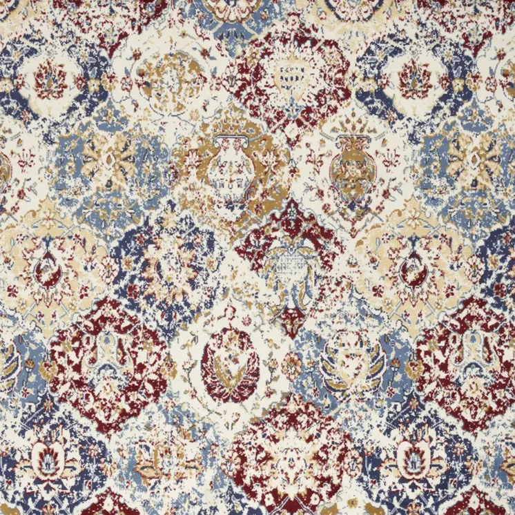 9' X 12' Blue Red and Orange Floral Distressed Non Skid Area Rug
