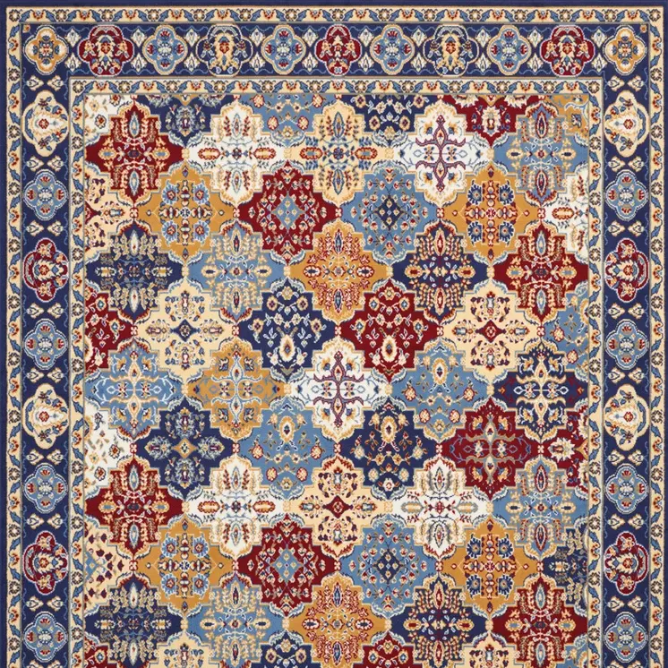 9' X 12' Blue Red and Orange Floral Distressed Non Skid Area Rug