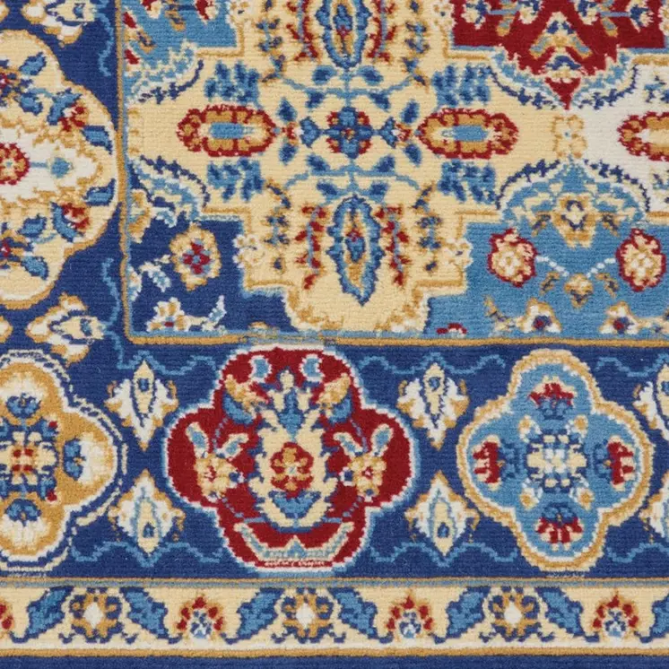 9' X 12' Blue Red and Orange Floral Distressed Non Skid Area Rug