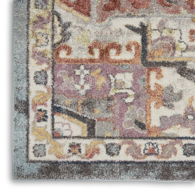 4' X 6' Blue and Red Floral Distressed Area Rug