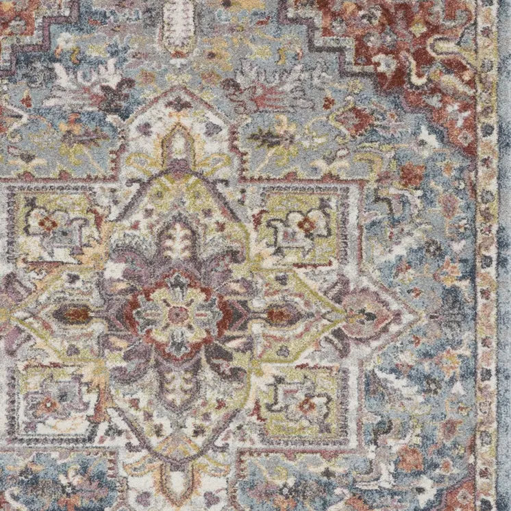 4' X 6' Blue and Red Floral Distressed Area Rug