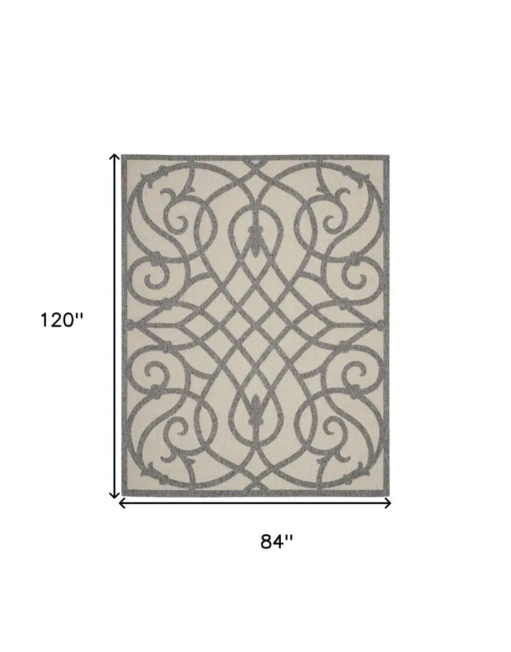 7' X 10' Cream And Gray Trellis Indoor Outdoor Area Rug
