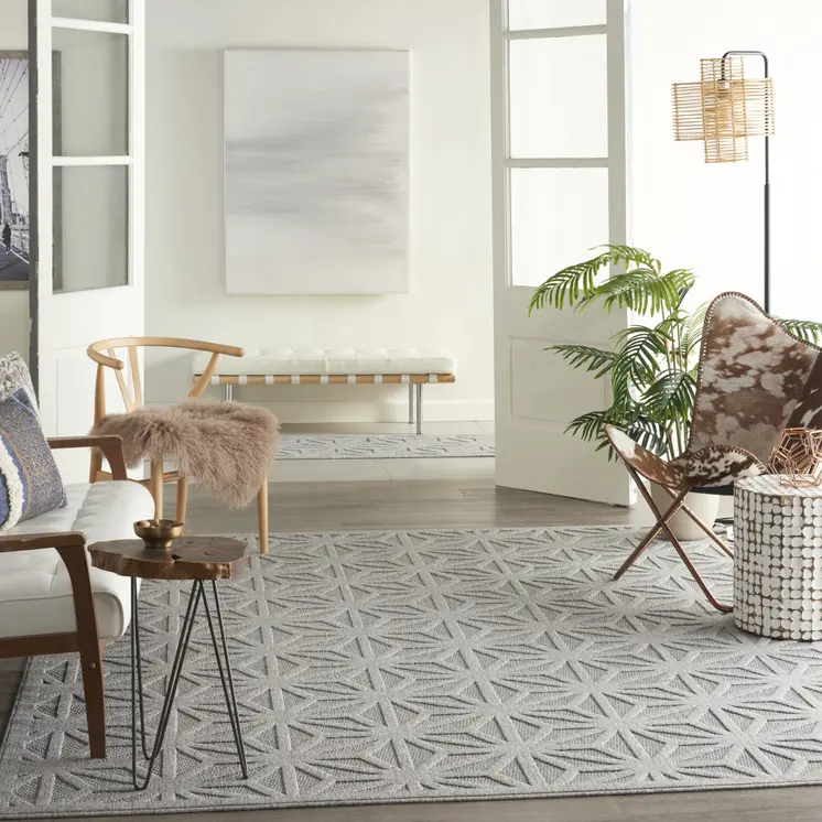 7' X 10' Light Gray And Gray Geometric Indoor Outdoor Area Rug