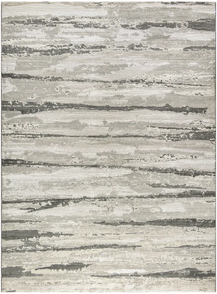 8' X 10' Ivory Black and Gray Abstract Non Skid Area Rug