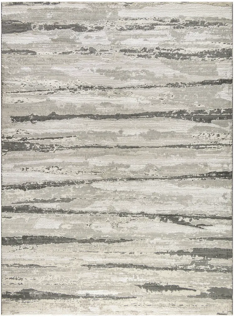 8' X 10' Ivory Black and Gray Abstract Non Skid Area Rug