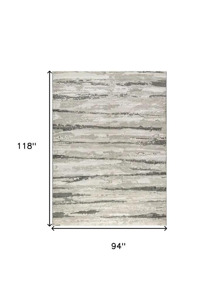 8' X 10' Ivory Black and Gray Abstract Non Skid Area Rug