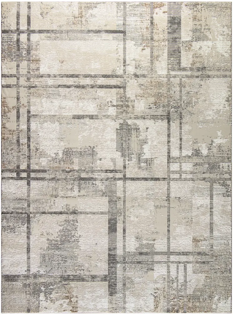 8' X 10' Ivory and Black Abstract Non Skid Area Rug