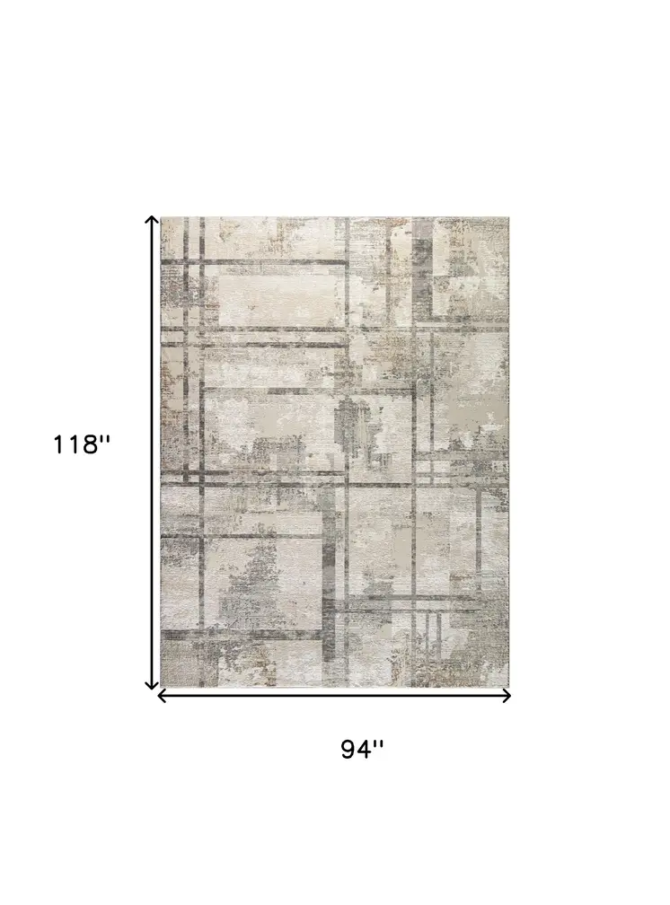 8' X 10' Ivory and Black Abstract Non Skid Area Rug