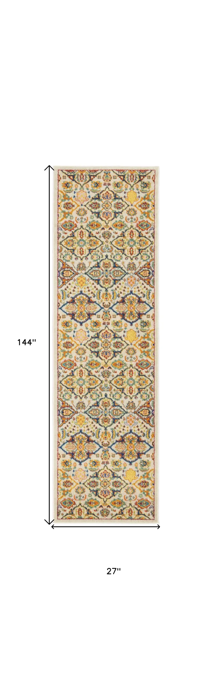 12' Blue And Yellow Floral Runner Rug