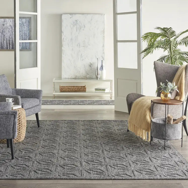 8' X 10' Dark Gray And Light Gray Geometric Indoor Outdoor Area Rug