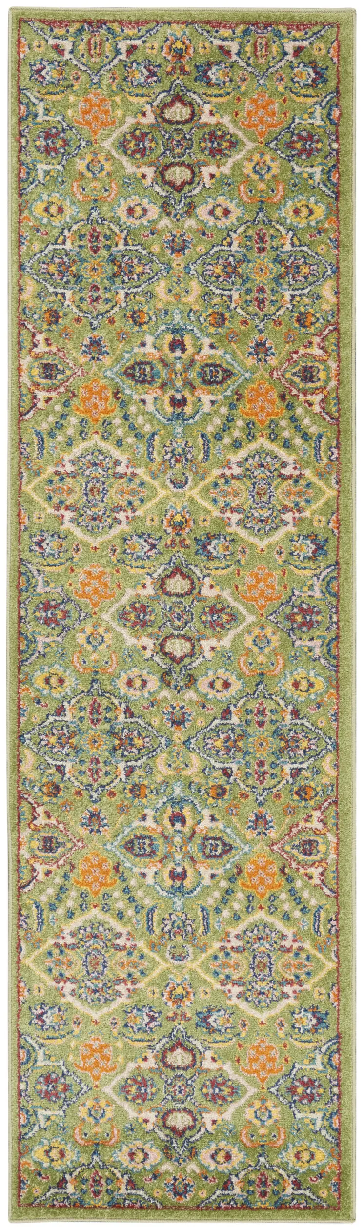 12' Green And Red Medallion Runner Rug