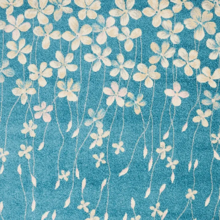 5' X 7' Turquoise and Cream Floral Area Rug