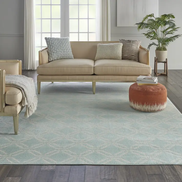 8' X 10' Beige and Green Trellis Non Skid Area Rug