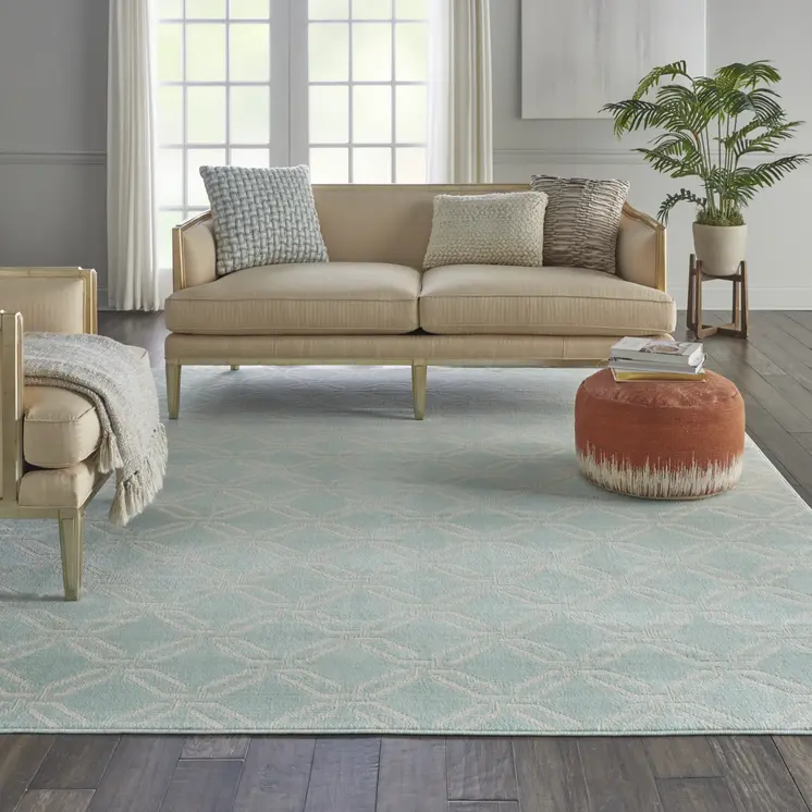 8' X 10' Beige and Green Trellis Non Skid Area Rug