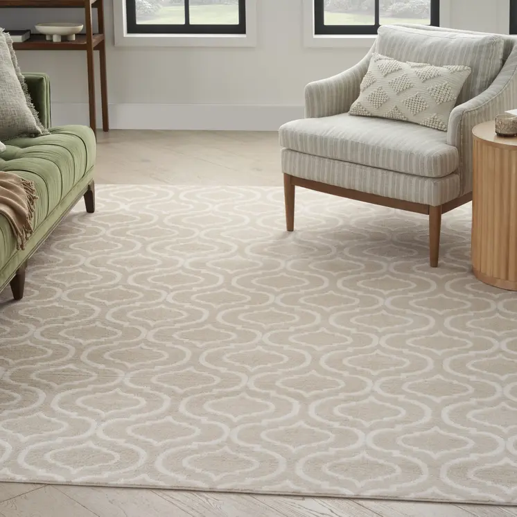 8' X 10' Beige and Ivory Trellis Non Skid Area Rug