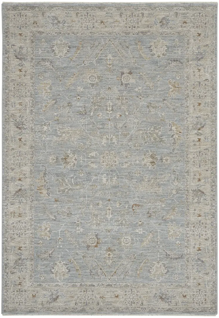 5' X 8' Beige and Blue Floral Power Loom Area Rug