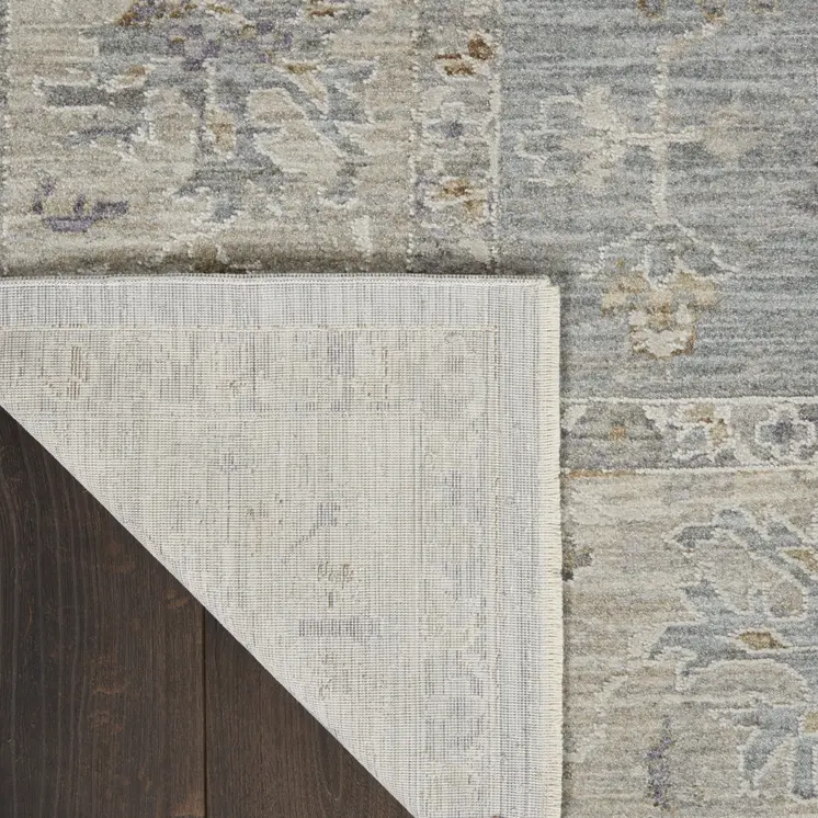 5' X 8' Beige and Blue Floral Power Loom Area Rug