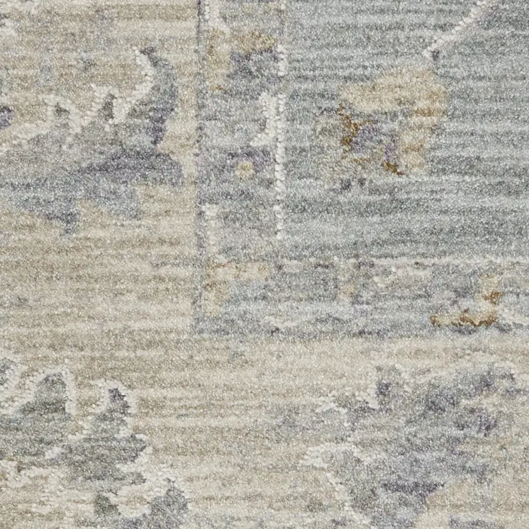 5' X 8' Beige and Blue Floral Power Loom Area Rug