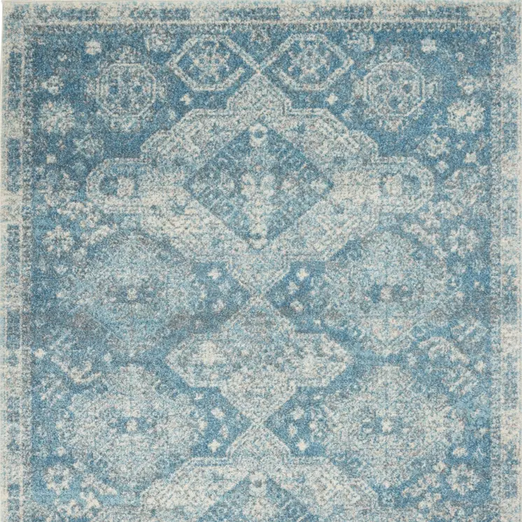 6' X 9' Ivory and Light Blue Medallion Distressed Area Rug
