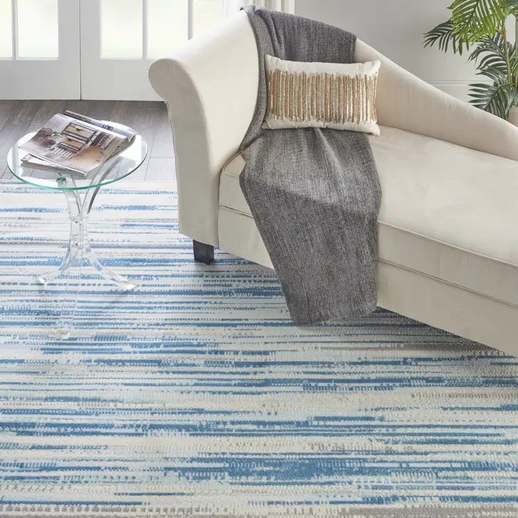 8' X 10' Ivory Blue and Gray Abstract Non Skid Area Rug