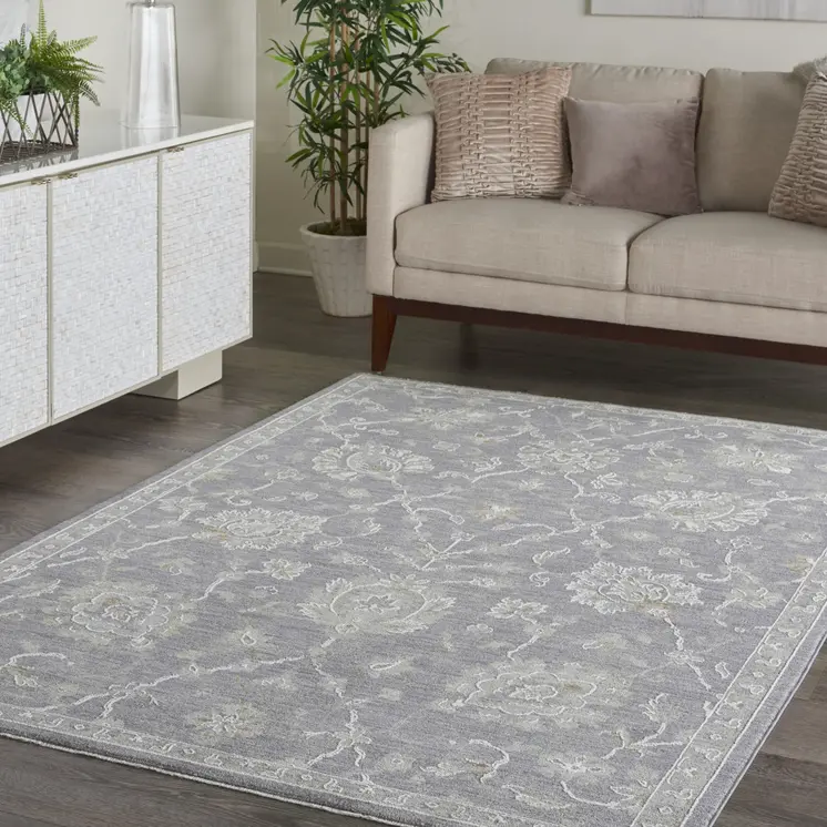 5' X 8' Ivory And Gray Floral Medallion Area Rug