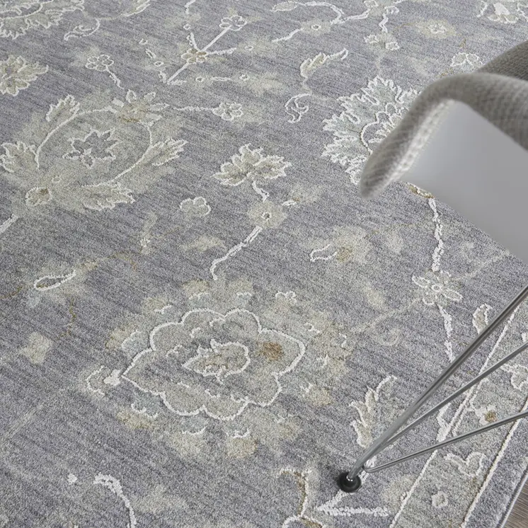 5' X 8' Ivory and Gray Floral Power Loom Area Rug