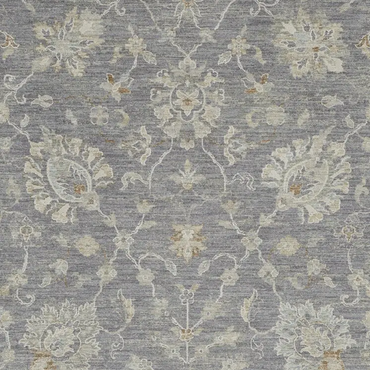 5' X 8' Ivory and Gray Floral Power Loom Area Rug