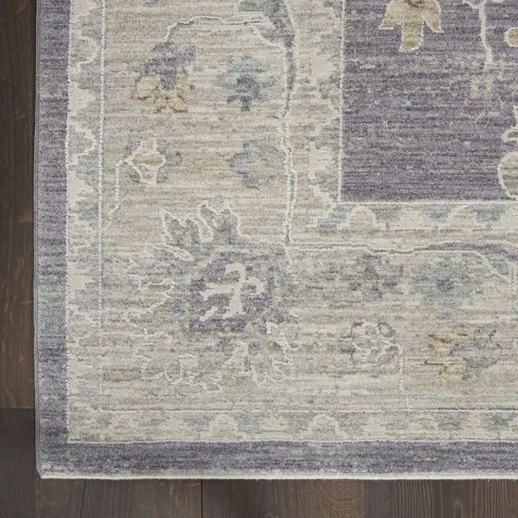 5' X 8' Ivory and Gray Floral Power Loom Area Rug