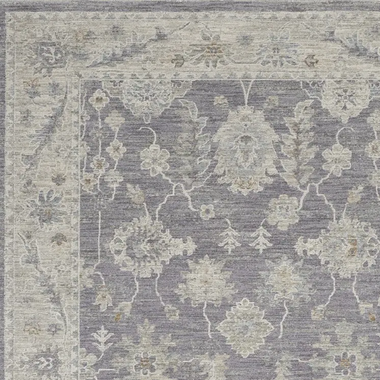 5' X 8' Ivory and Gray Floral Power Loom Area Rug
