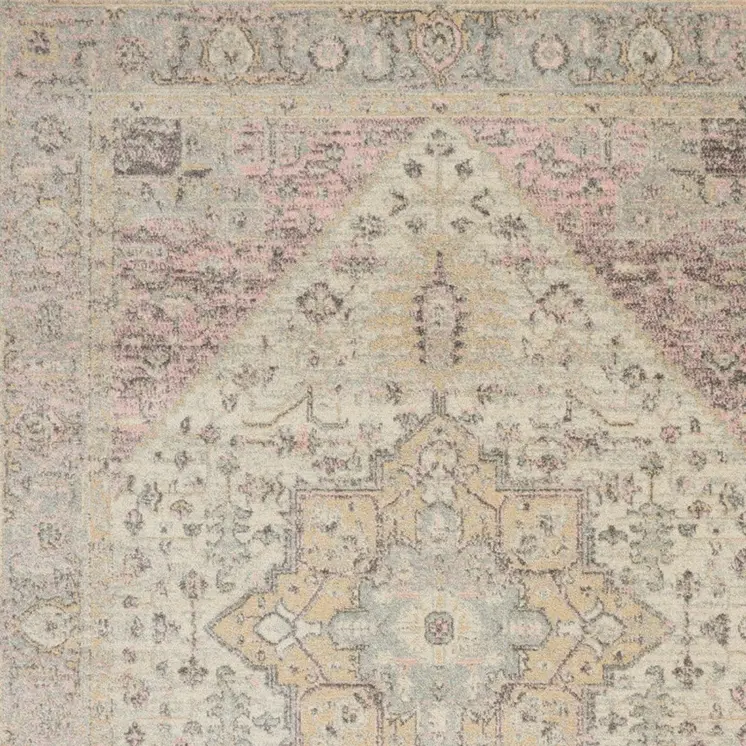 5' X 7' Ivory Pink And Gray Floral Distressed Area Rug