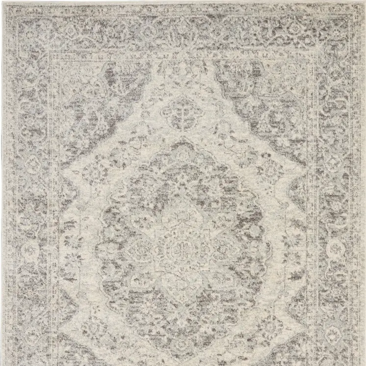 5' X 7' Ivory And Gray Floral Medallion Distressed Area Rug