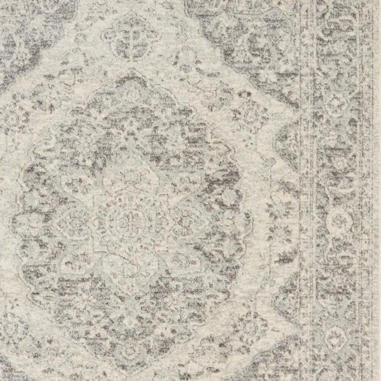 5' X 7' Ivory And Gray Floral Medallion Distressed Area Rug