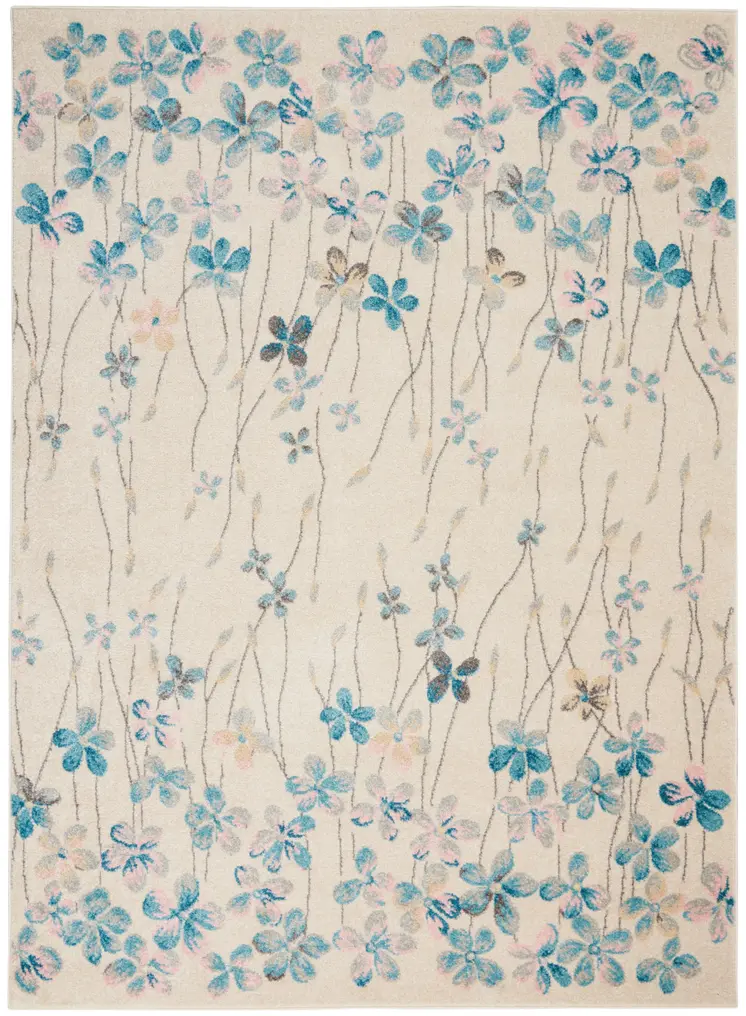 5' X 7' Ivory And Blue Floral Area Rug