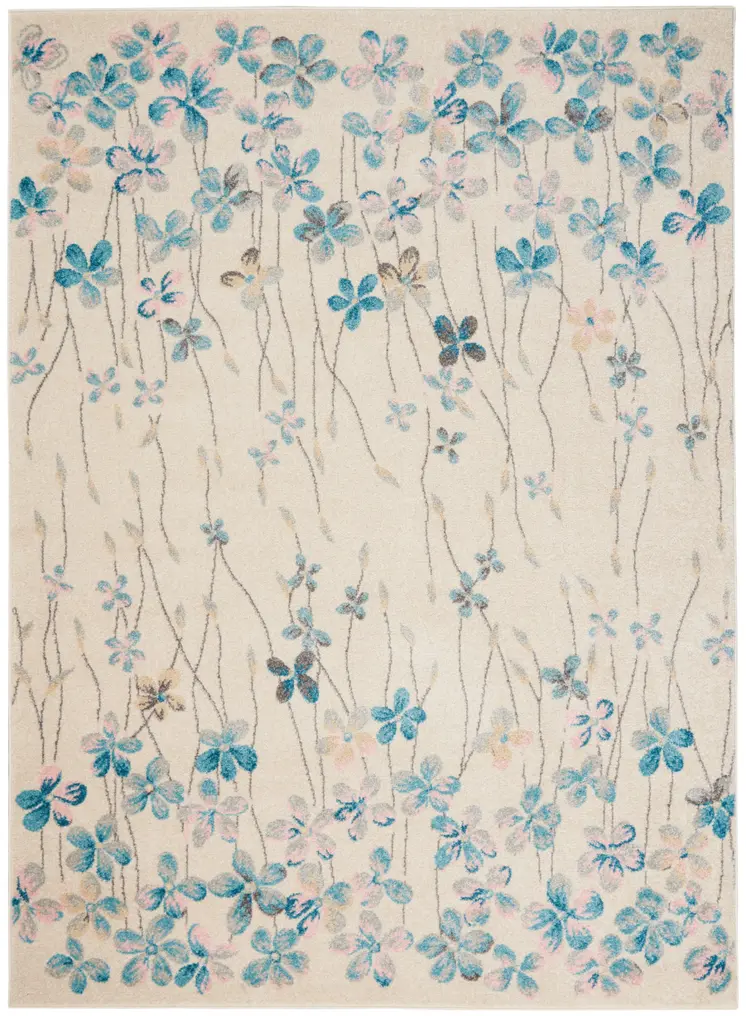 5' X 7' Ivory And Blue Floral Area Rug