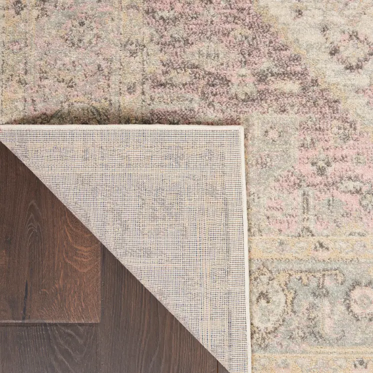 6' X 9' Ivory Pink And Gray Floral Medallion Distressed Area Rug