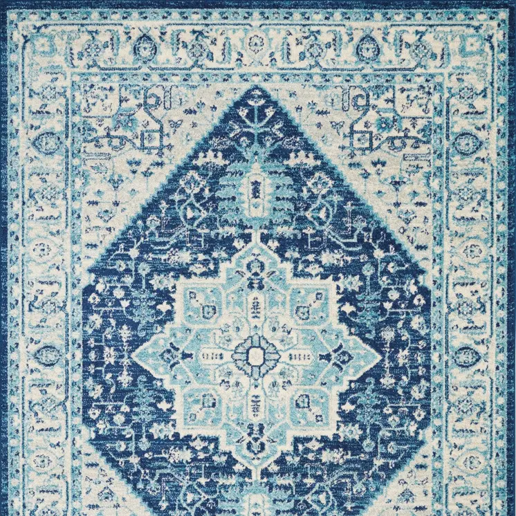 6' X 9' Ivory And Navy Blue Floral Medallion Distressed Area Rug