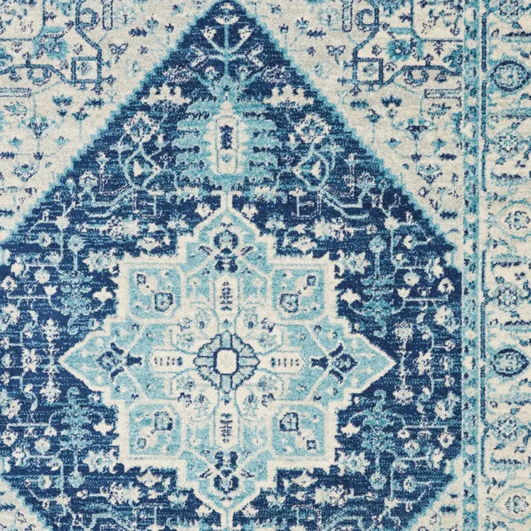 6' X 9' Ivory And Navy Blue Floral Medallion Distressed Area Rug