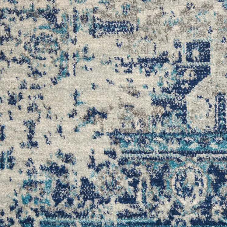 6' X 9' Ivory And Light Blue Floral Medallion Distressed Area Rug
