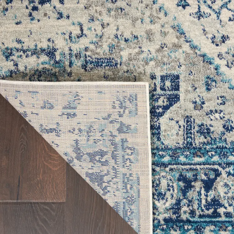 6' X 9' Ivory And Light Blue Floral Medallion Distressed Area Rug