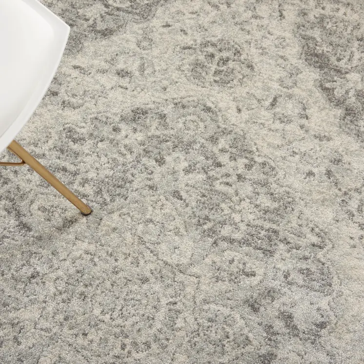 6' X 9' Ivory And Gray Floral Medallion Distressed Area Rug