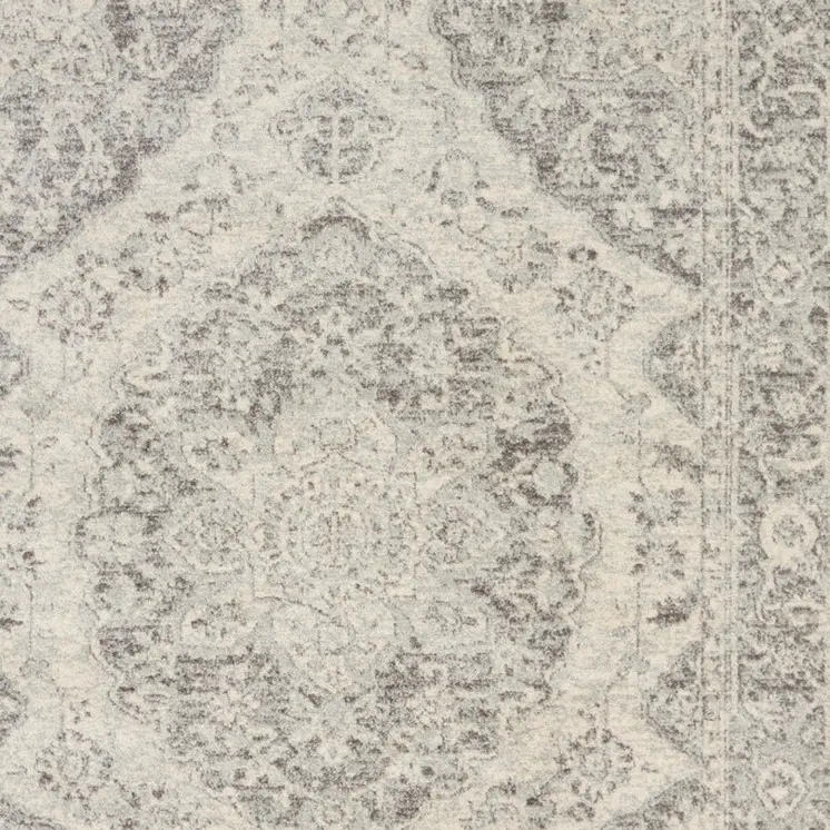 6' X 9' Ivory And Gray Floral Medallion Distressed Area Rug