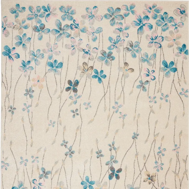 6' X 9' Ivory And Blue Floral Area Rug