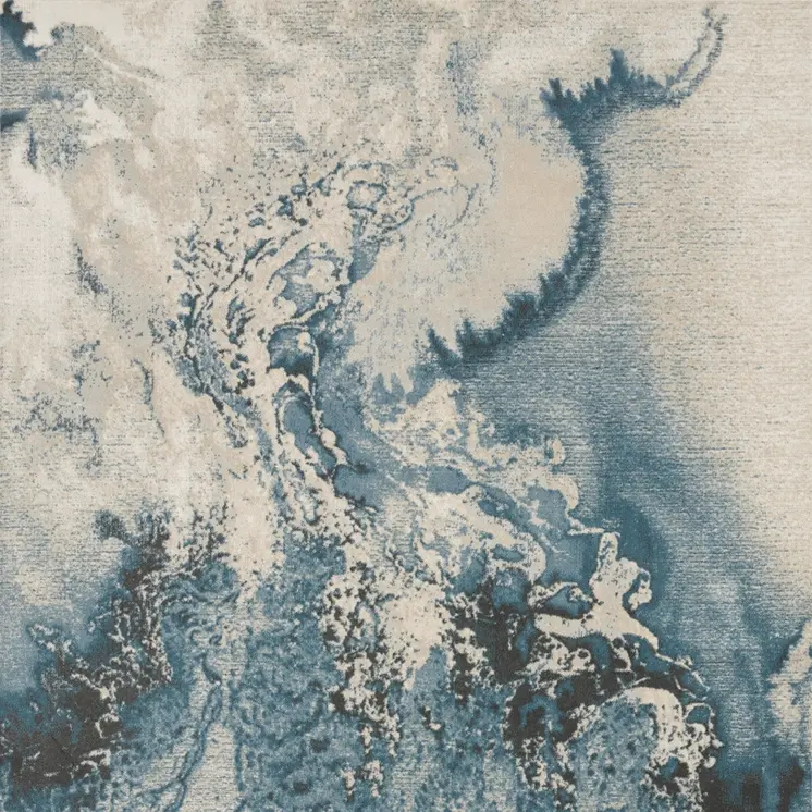 6' X 9' Ivory Teal Blue and Black Abstract Non Skid Area Rug